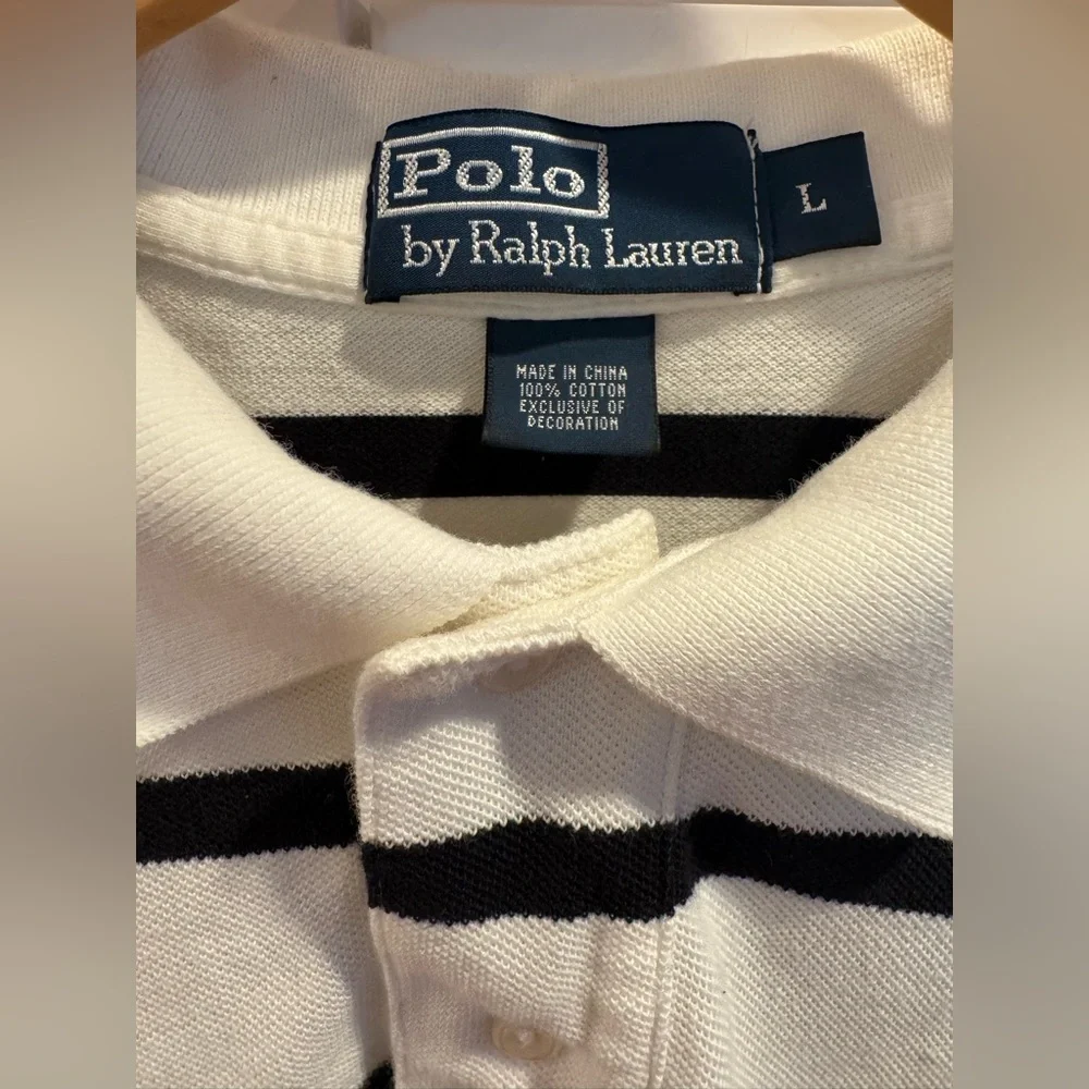 Ralph Lauren White Polo Shirt with Black Stripes L